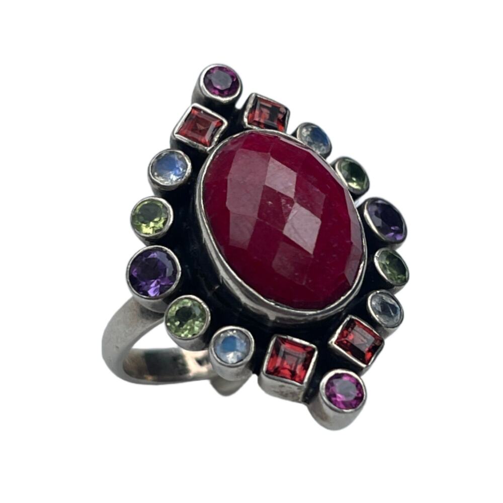 Nicky Butler Signed Ruby Multi Gemstone Ring - St… - image 2